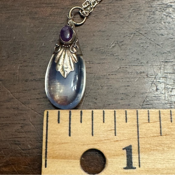 Beautiful Opalite Amethyst Sterling Silver 925 Pendant Necklace - Picture 14 of 14